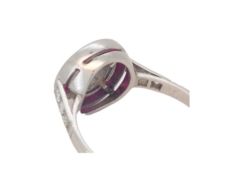 Period Antique Art Deco Diamond & Ruby Target Ring Platinum