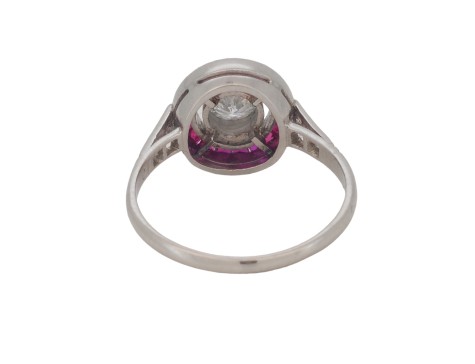 Period Antique Art Deco Diamond & Ruby Target Ring Platinum