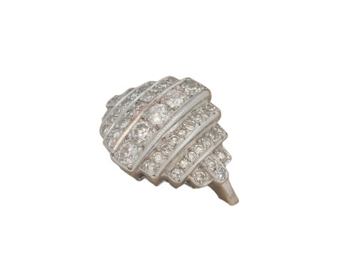 Tiered Art Deco Diamond Cocktail Dress Cluster Ring 18ct White Gold 