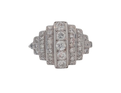 Tiered Art Deco Diamond Cocktail Dress Cluster Ring 18ct White Gold 