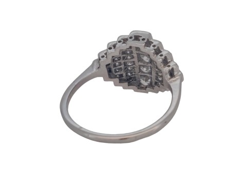 Tiered Art Deco Diamond Cocktail Dress Cluster Ring 18ct White Gold 