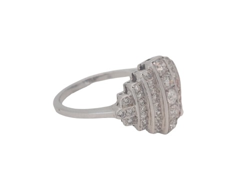 Tiered Art Deco Diamond Cocktail Dress Cluster Ring 18ct White Gold 