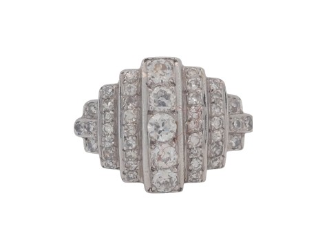 Tiered Art Deco Diamond Cocktail Dress Cluster Ring 18ct White Gold 