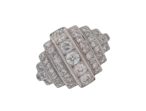 Tiered Art Deco Diamond Cocktail Dress Cluster Ring 18ct White Gold 