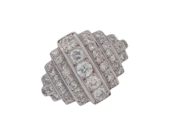 Tiered Art Deco Diamond Cocktail Dress Cluster Ring 18ct White Gold 