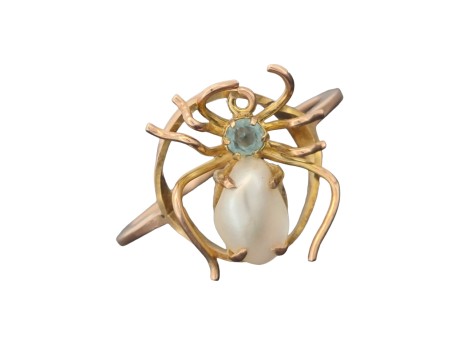 VIctorian Antique Pearl Set Spider Dress Ring 9ct Rose Gold