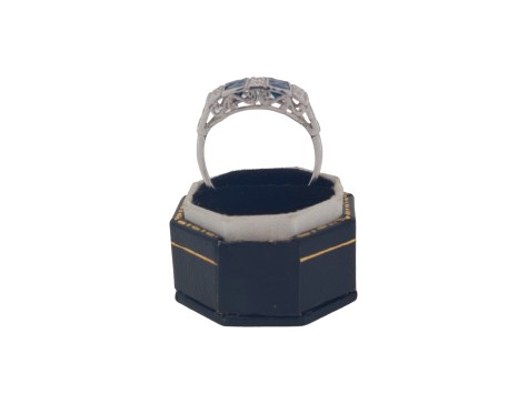 Sapphire & Diamond 18ct White Gold Art Deco Style Dress Ring