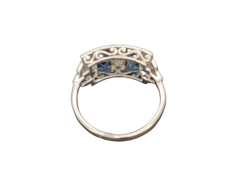 Sapphire & Diamond 18ct White Gold Art Deco Style Dress Ring