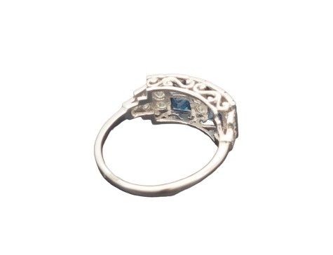 Sapphire & Diamond 18ct White Gold Art Deco Style Dress Ring