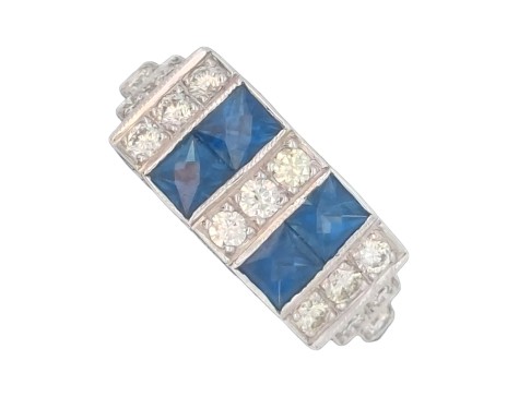 Sapphire & Diamond 18ct White Gold Art Deco Style Dress Ring