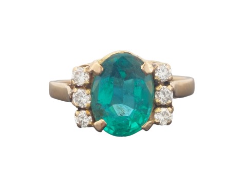 Vintage Oval Cut Emerald & Diamond Dress Cluster Ring 18ct Yellow Gold 2.25ct