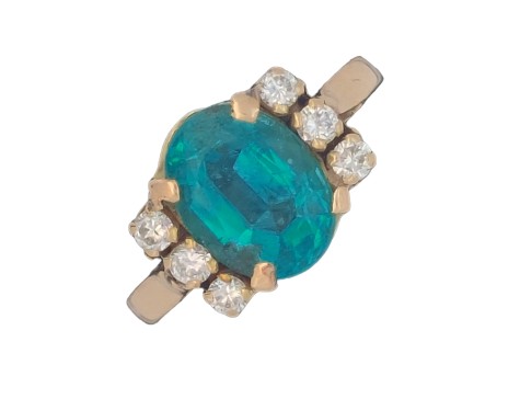 Vintage Oval Cut Emerald & Diamond Dress Cluster Ring 18ct Yellow Gold 2.25ct