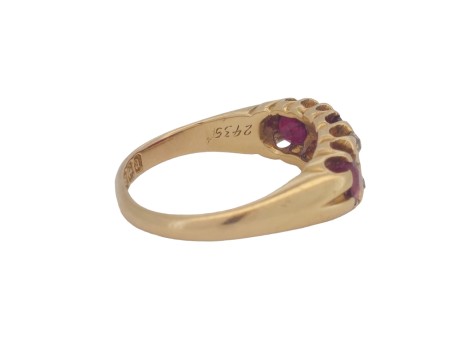 Antique Ruby & Diamond Three Stone Dress Ring Victorian 18ct Gold 1900