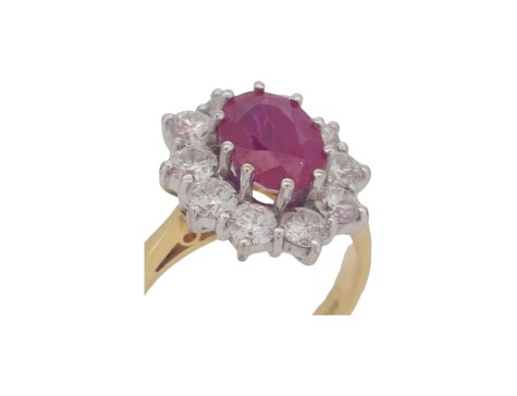 Fine Quality Ruby & Diamond Cluster Ring 1.00ct F-G Colour Vs- si Clarity 
