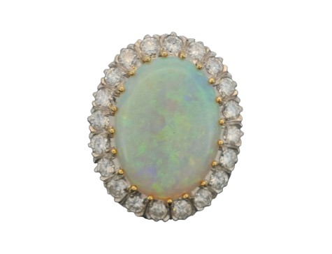 Exceptional Large Opal & Diamond Cluster Statement Dress Ring 18ct Yellow Gold 2.00ct 