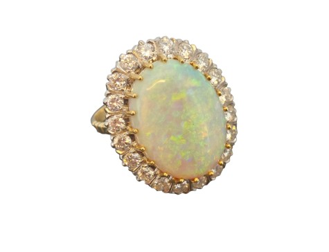 Exceptional Large Opal & Diamond Cluster Statement Dress Ring 18ct Yellow Gold 2.00ct 