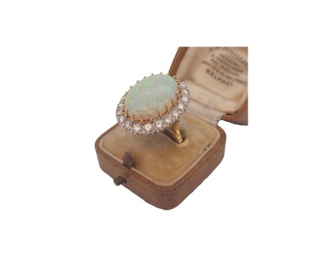 Exceptional Large Opal & Diamond Cluster Statement Dress Ring 18ct Yellow Gold 2.00ct 