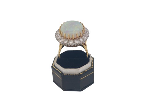 Exceptional Large Opal & Diamond Cluster Statement Dress Ring 18ct Yellow Gold 2.00ct 