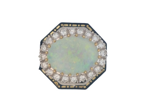 Exceptional Large Opal & Diamond Cluster Statement Dress Ring 18ct Yellow Gold 2.00ct 