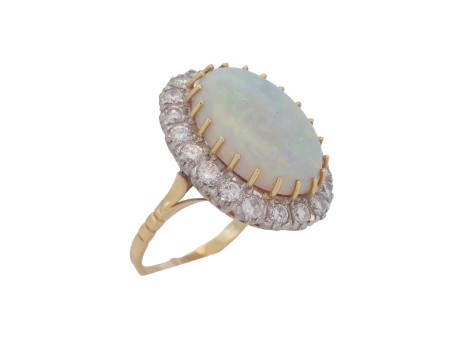 Exceptional Large Opal & Diamond Cluster Statement Dress Ring 18ct Yellow Gold 2.00ct 