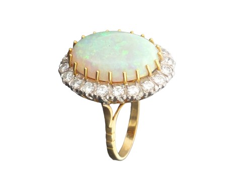 Exceptional Large Opal & Diamond Cluster Statement Dress Ring 18ct Yellow Gold 2.00ct 
