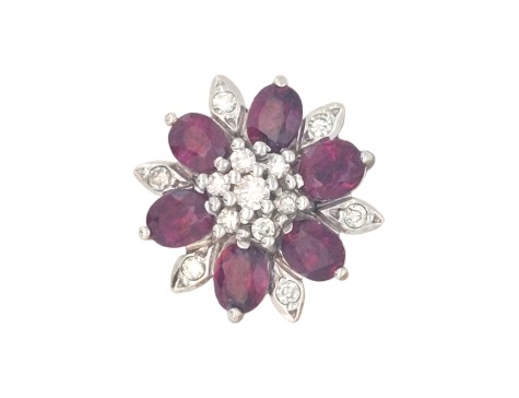 Vintage Ruby & Diamond Floral Cocktail Cluster Ring 18ct White Gold