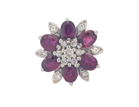 Vintage Ruby & Diamond Floral Cocktail Cluster Ring 18ct White Gold