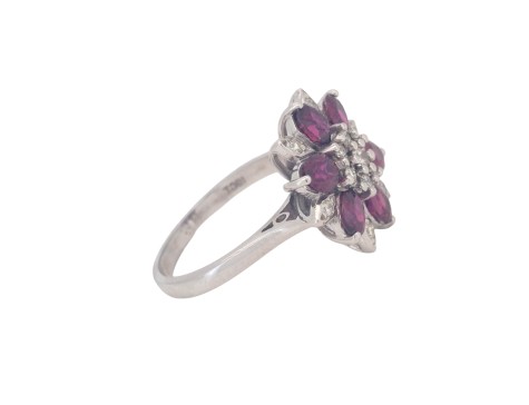 Vintage Ruby & Diamond Floral Cocktail Cluster Ring 18ct White Gold