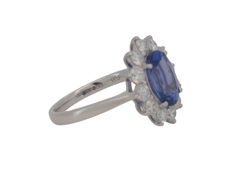 Tanzanite & Diamond Cluster Ring Platinum 1.25ct Diamond 2.75ct Tanzanite AAAA