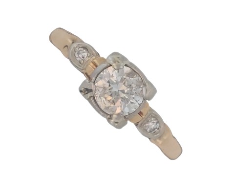 American 1940's Diamond Solitaire Ring 14kt Gold & Palladium 0.65ct