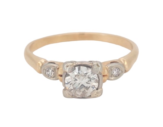 American 1940's Diamond Solitaire Ring 14kt Gold & Palladium 0.65ct