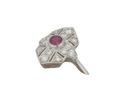 Art Deco Style Ruby & Diamond Dress Ring 18ct White Gold