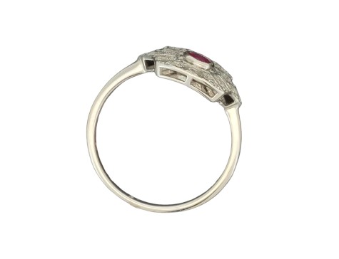 Antique Art Deco Style Ruby & Diamond Dress Ring 18ct White Gold