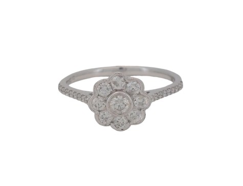 Diamond Daisy Cluster Ring Milgrain Setting 0.50ct 18ct White Gold