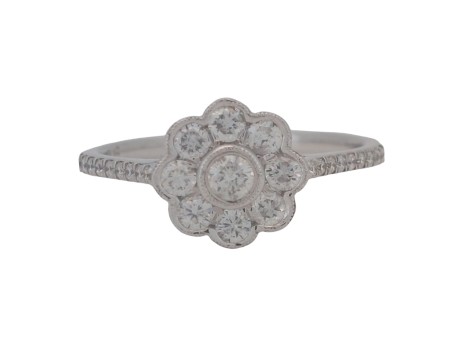 Diamond Daisy Cluster Ring Milgrain Setting 0.50ct 18ct White Gold