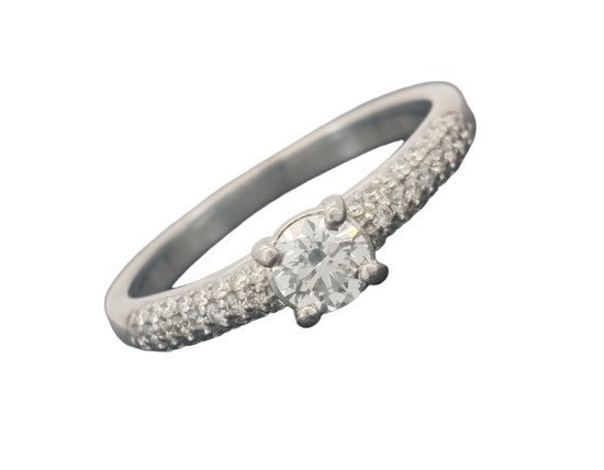 Diamond Solitaire Ring Pave Shoulders Platinum 0.75ct F Colour Si Clarity Certified 