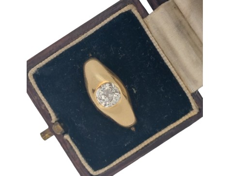 Antique Victorian 1.10ct Diamond Rub over Gypsy Solitaire Signet Ring 18ct Gold