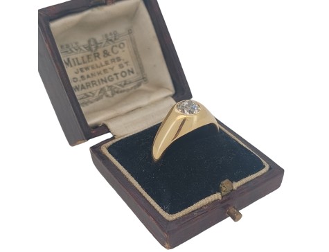 Antique Victorian 1.10ct Diamond Rub over Gypsy Solitaire Signet Ring 18ct Gold