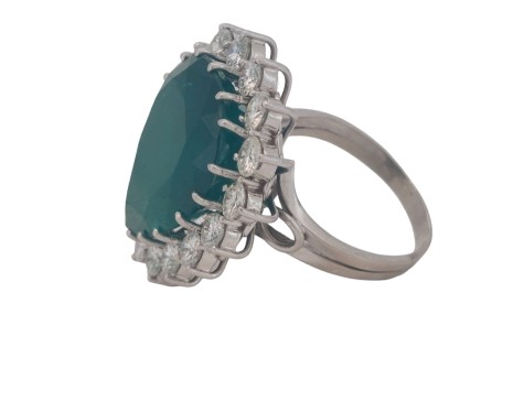 Emerald & Diamond Vintage Cocktail Dress Cluster Ring 20.94ct 18ct White Gold Pear cut