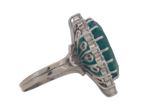 Emerald & Diamond Vintage Cocktail Dress Cluster Ring 20.94ct 18ct White Gold Pear cut