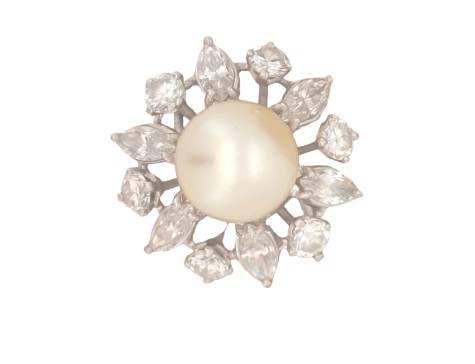 South Sea Pearl & Diamond Ballerina Cluster Cocktail Ring Vintage 1960's 2.00ct 