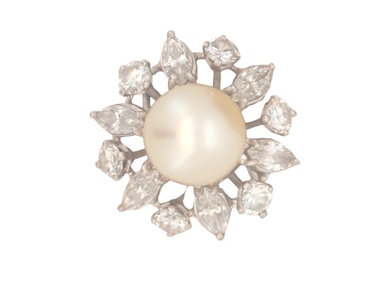 South Sea Pearl & Diamond Ballerina Cluster Cocktail Ring Vintage 1960's 2.00ct 
