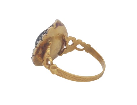 Georgian Syle Garnet & Diamond Heart Dress Ring 18ct Gold 