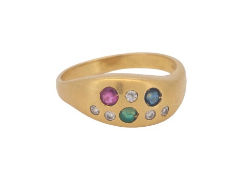 Italian Multi Gem Scatter Dress Ring 18ct Gold Ruby Diamond Sapphire Emerald 