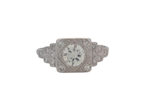 Art Deco Period 1920's Platinum Diamond Solitaire Ring Stepped Shoulders 1.00ct