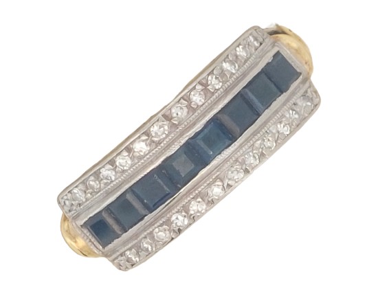 Antique 18ct Yellow Gold Diamond & Sapphire Eternity Band Ring Triple Row Channel Set