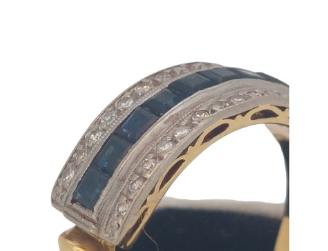 Antique 18ct Yellow Gold Diamond & Sapphire Eternity Band Ring Triple Row Channel Set