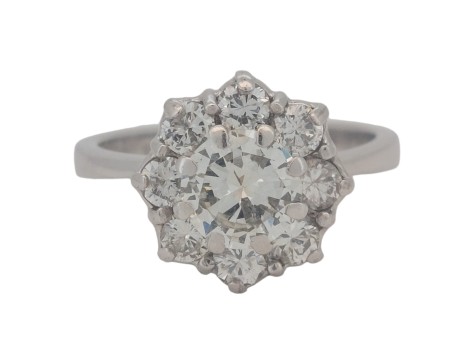 Fine Quality 18ct White Gold 1.80ct Diamond Flower Cluster Ring 1ct Centre Stone