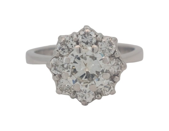 Fine Quality 18ct White Gold 1.80ct Diamond Flower Cluster Ring 1ct Centre Stone