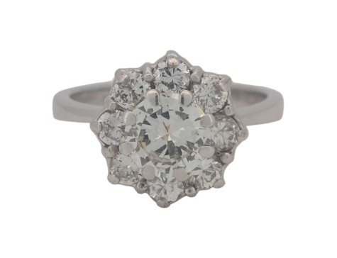 Fine Quality 18ct White Gold 1.80ct Diamond Flower Cluster Ring 1ct Centre Stone